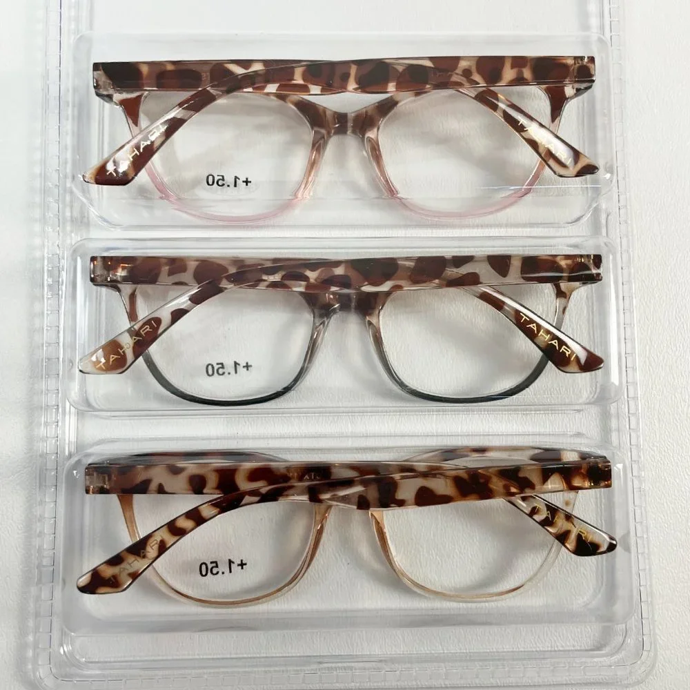 Tahari +1.50 Reading Glasses Brown Pink Animal Print Giraffe 3 Pair